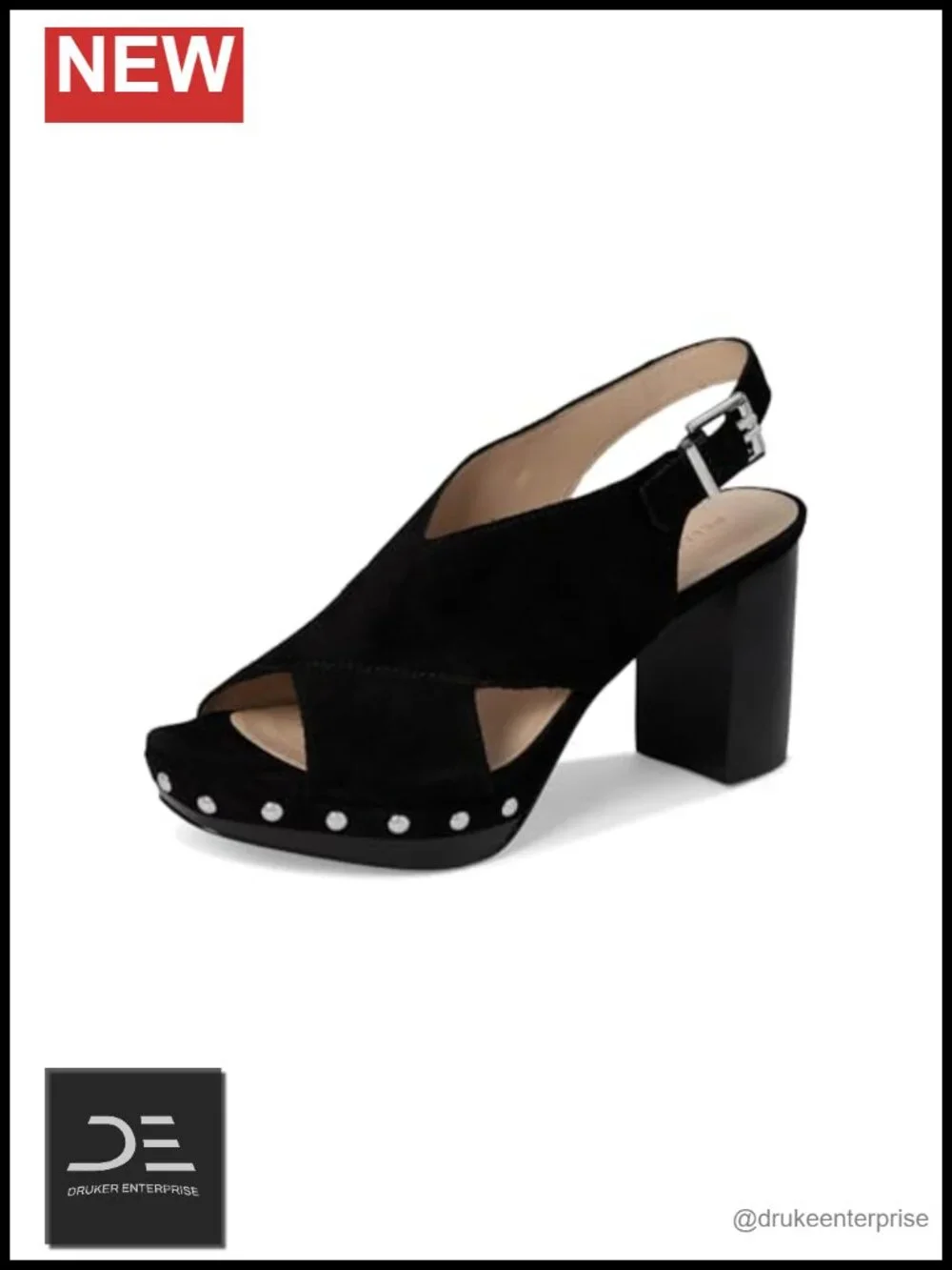 Suede Leather Platform Slingback Sandals w/ Grommets